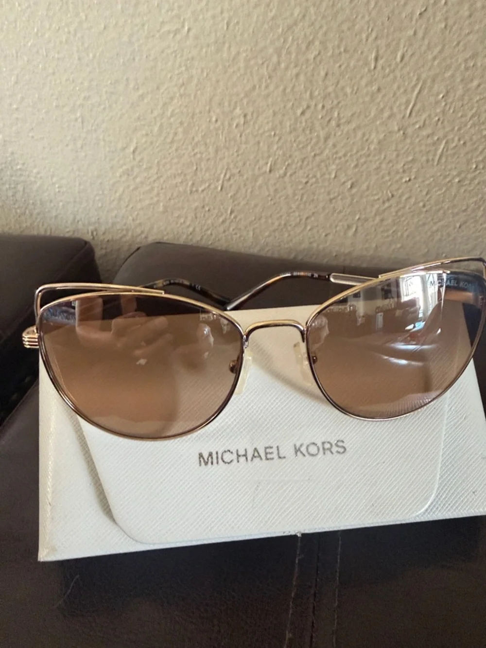 Michael Kors Gold Metal Cat Eye Sunglasses with Brown Gradient Lenses - Picture 3 of 7